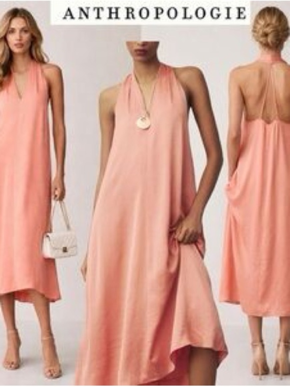 Anthropologie Peach Halter High-Low Midi Dress